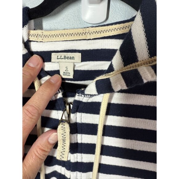 L.L.Bean Womens Full Zip Hooded Sweatshirt Small Petite Striped Nautical Coastal - Picture 9 of 12